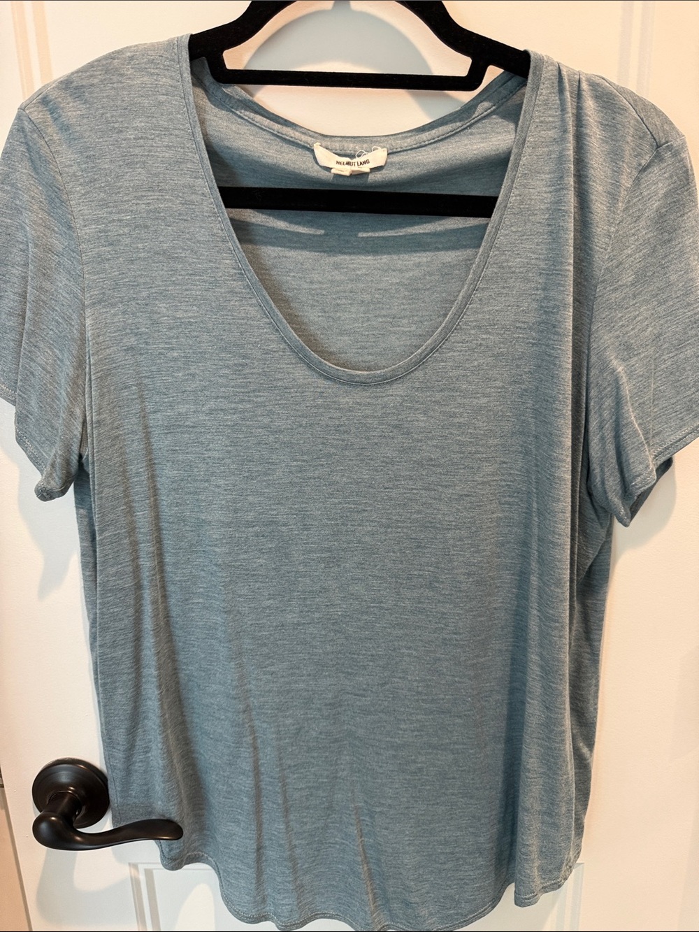 Helmut Lang Scoop Neck Short Sleeve Tee in Dusty Blue (L)